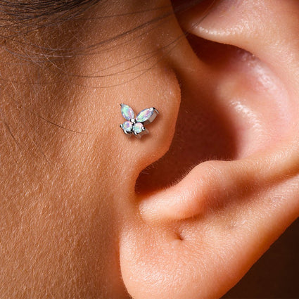 Cherry Diva Flat Back Stud 16 Gauge Internally Threaded Flat Back Crystal Butterfly Stud