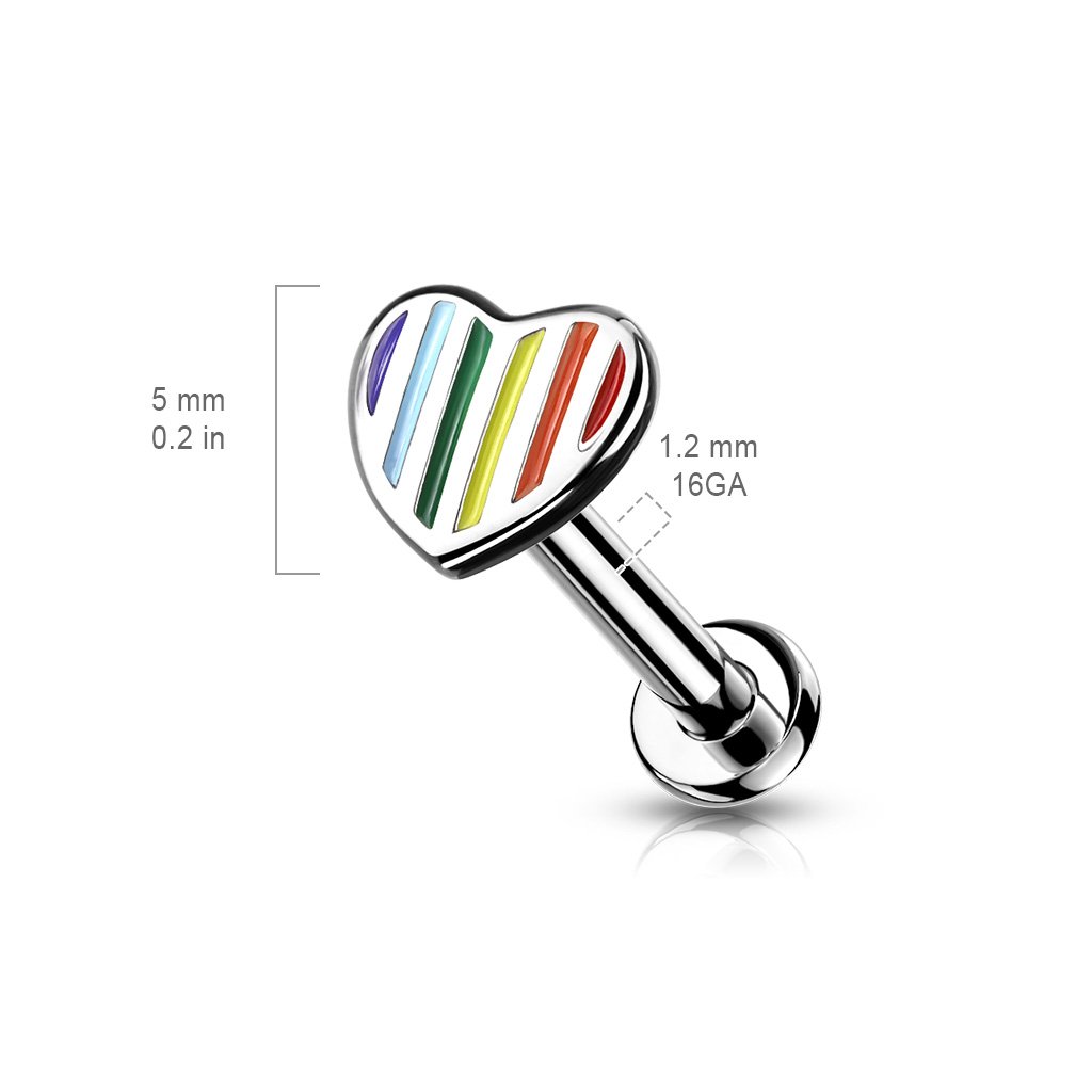 Internally Threaded Flat Back Rainbow Heart Stud