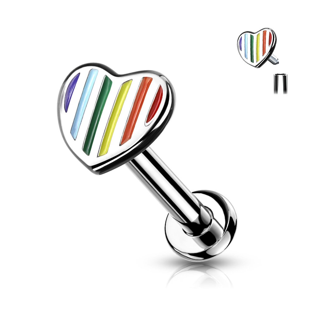 Internally Threaded Flat Back Rainbow Heart Stud