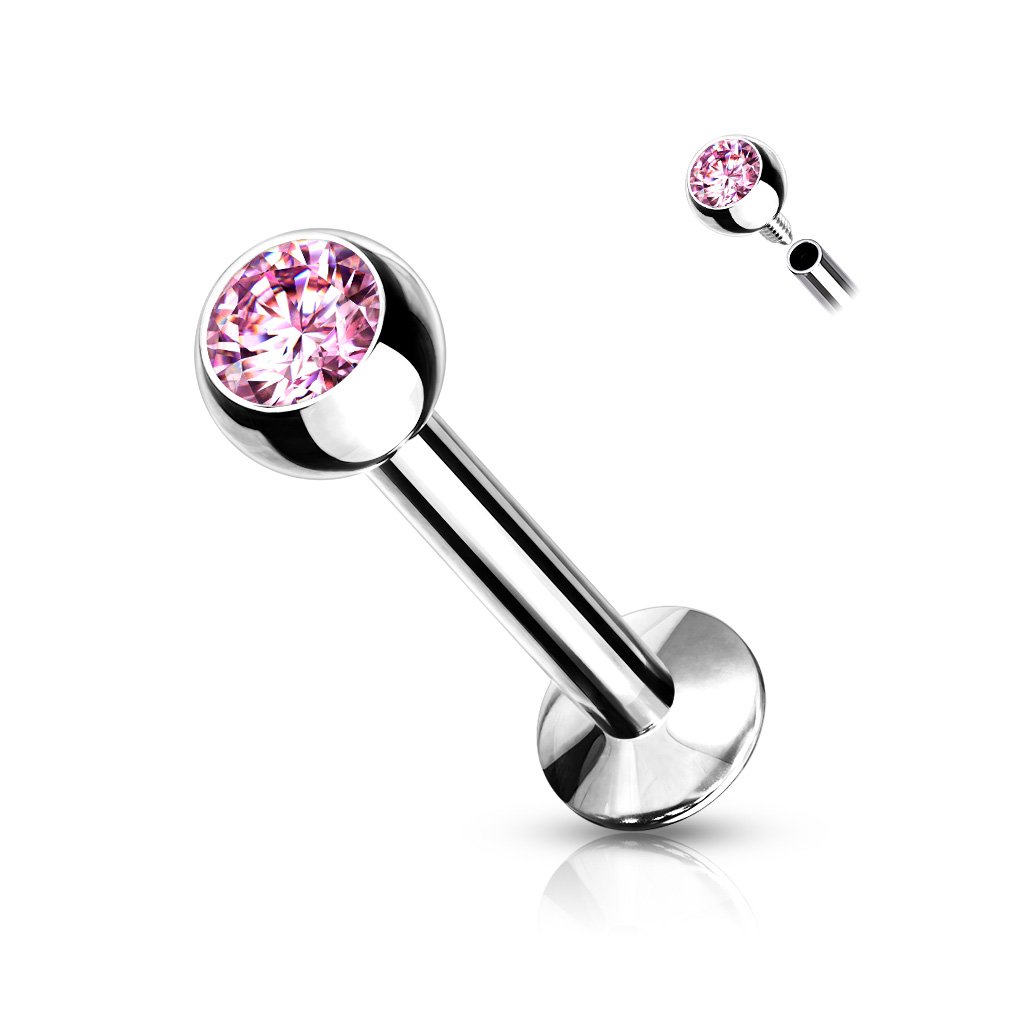 Cherry Diva Flat Back Stud PINK 18 Gauge Internally Threaded Crystal Flat Back Labret / Cartilage Stud