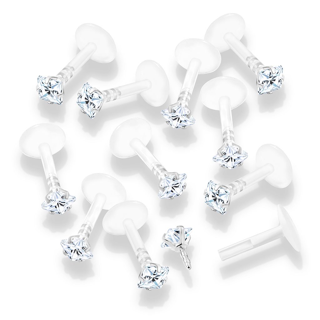 Cherry Diva Flat Back Stud 16 Gauge Prong Set Crystal Bioflex Stud for Labret & Cartilage
