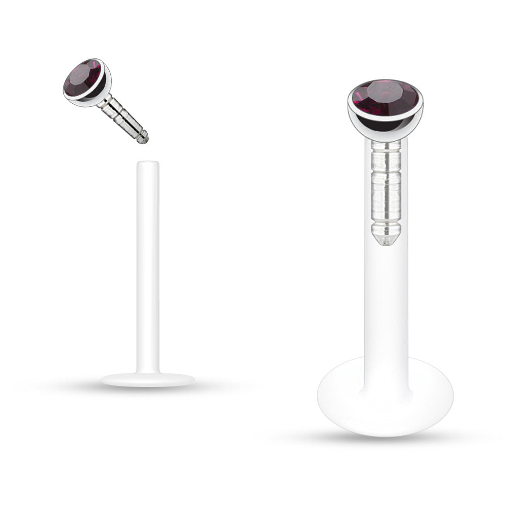 Cherry Diva Stud PURPLE 16 Gauge Crystal Top Bioflex Stud for Labret, Cartilage, Monroe & More