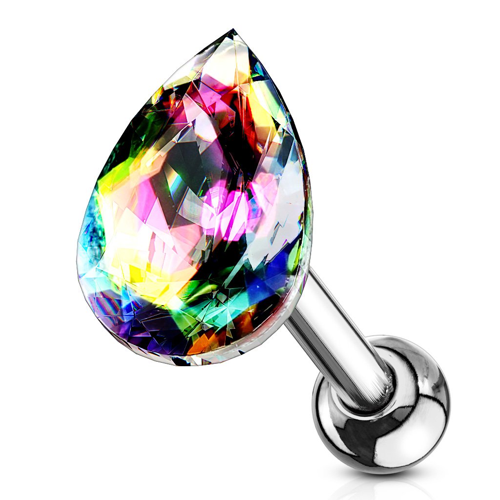 Cherry Diva Stud RAINBOW 16 Gauge Crystal Teardrop Cartilage Stud