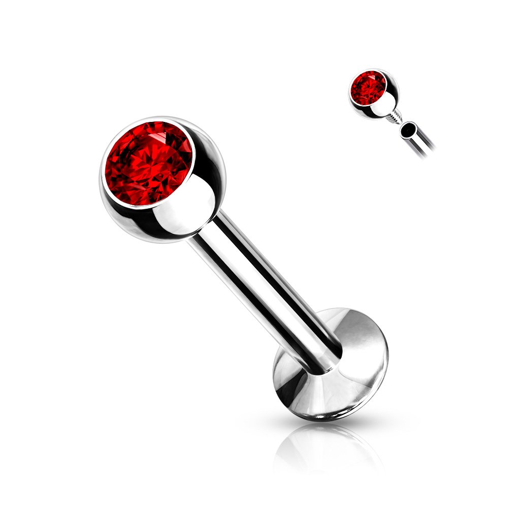 Cherry Diva Flat Back Stud RED 18 Gauge Internally Threaded Crystal Flat Back Labret / Cartilage Stud