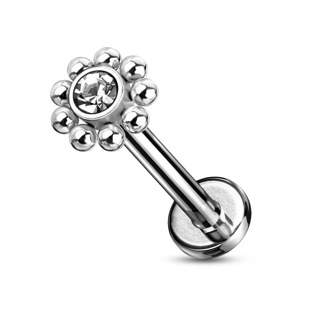 Cherry Diva Flat Back Stud SILVER 16 Gauge Internally Threaded Flat Back Crystal Flower Stud