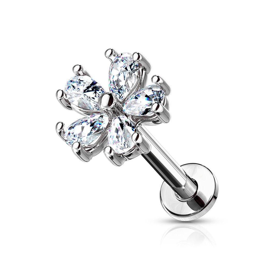 Cherry Diva Flat Back Stud Silver 16 Gauge Flat Back Internally Threaded 5 Petal Flower Stud