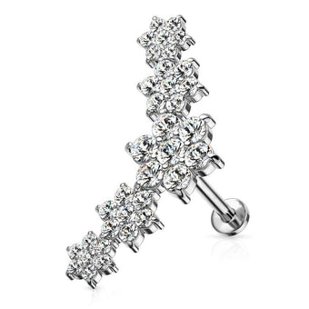 Cherry Diva Flat Back Stud Silver 16 Gauge Crystal Flower Internally Threaded Flat Back Stud