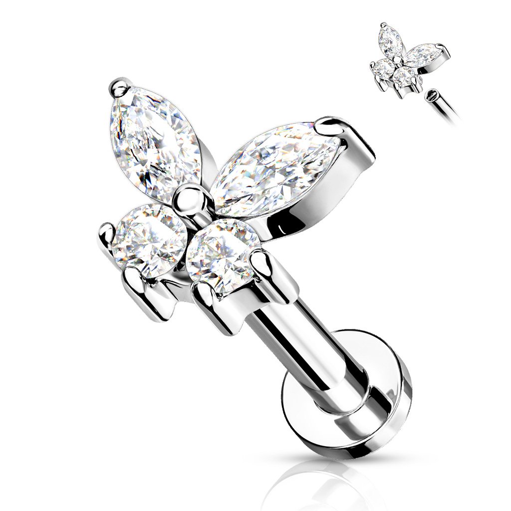 Cherry Diva Flat Back Stud 6MM - CLEAR CRYSTAL 16 Gauge Internally Threaded Flat Back Crystal Butterfly Stud