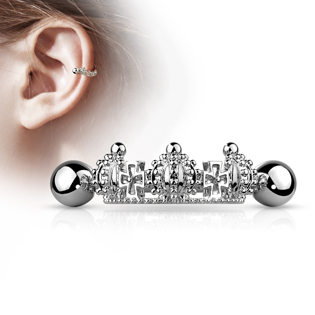 Cherry Diva Helix Cuff SILVER 16 Gauge Princess Crown Helix Cuff Barbell
