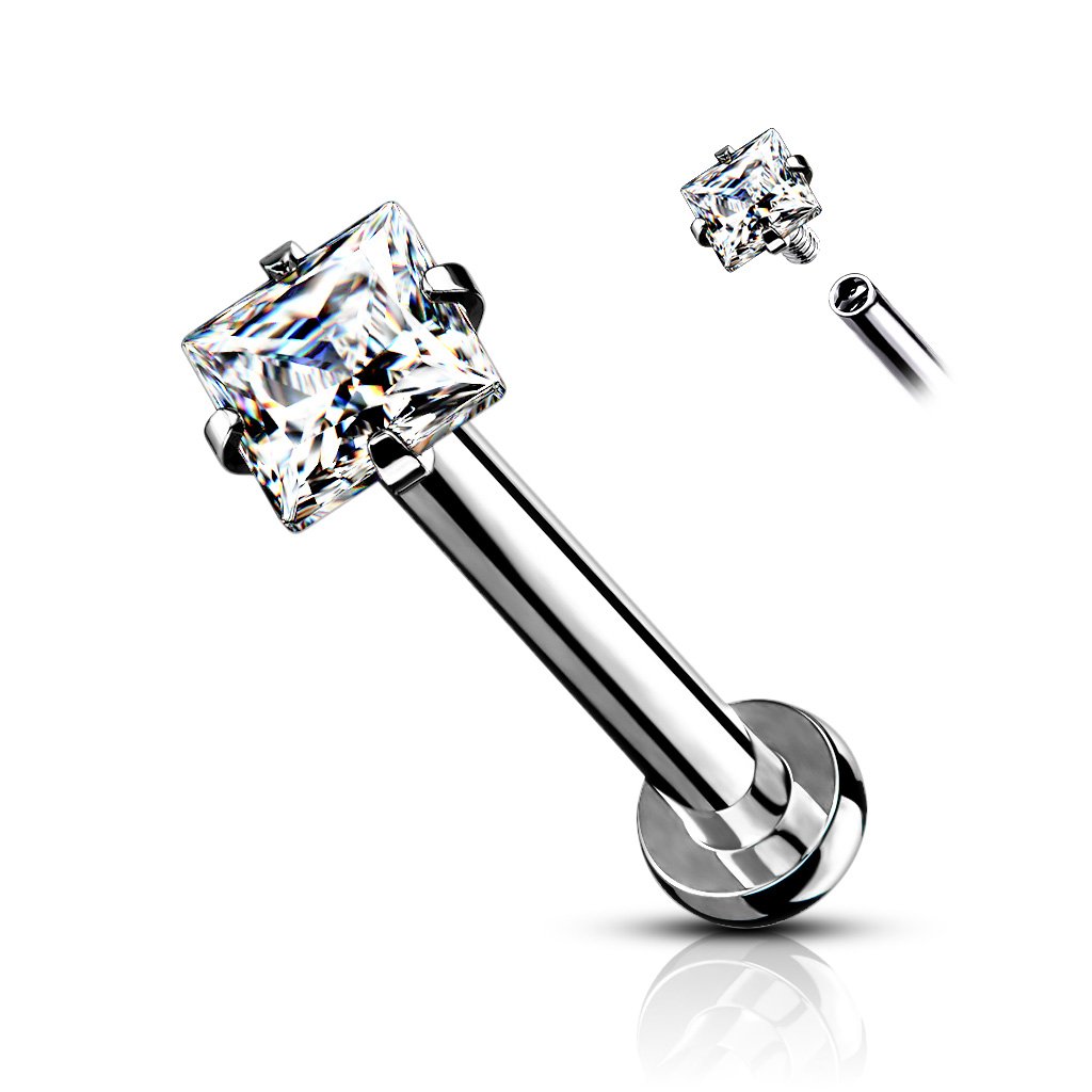 Cherry Diva Flat Back Stud SILVER 16 Gauge Crystal Square Internally Threaded Flat Back Stud