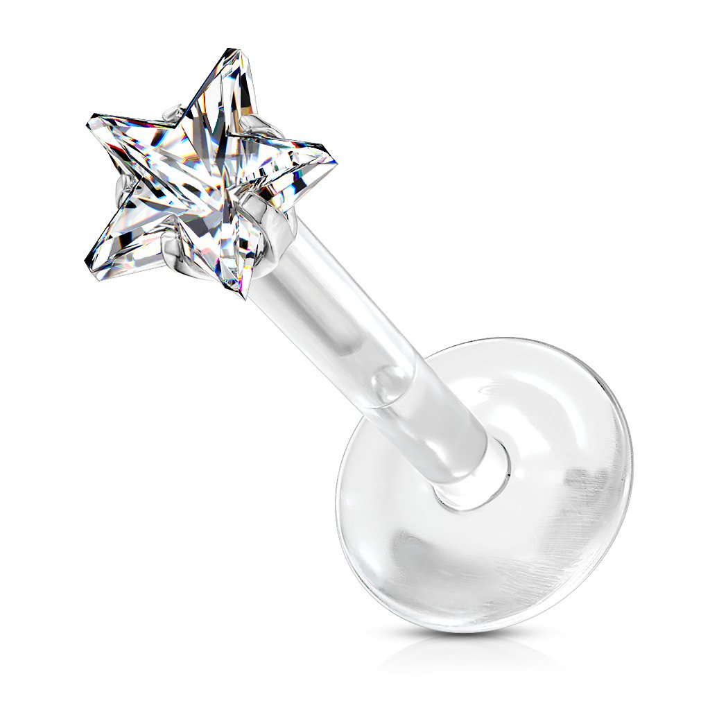 Cherry Diva Stud SILVER - 6MM 16 Gauge Crystal Star Bioflex Stud for Labret, Cartilage & More