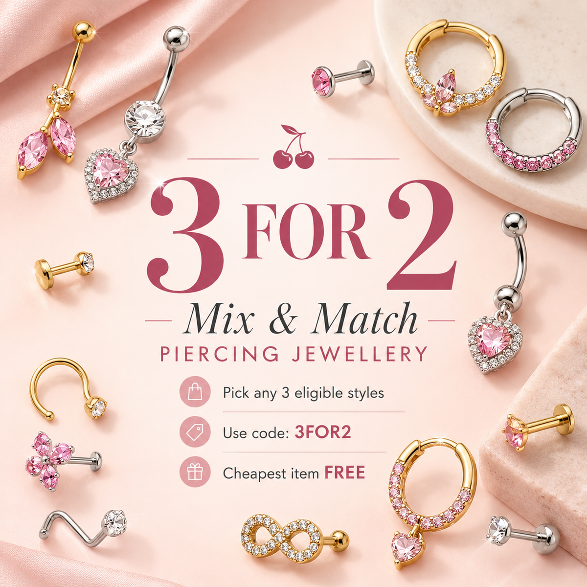 cherry diva 3 for 2 piercing jewellery