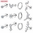 Multi Pack of 12 Cartilage Studs & Hoops