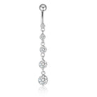 14G Five Crystal Cascade Belly Bar