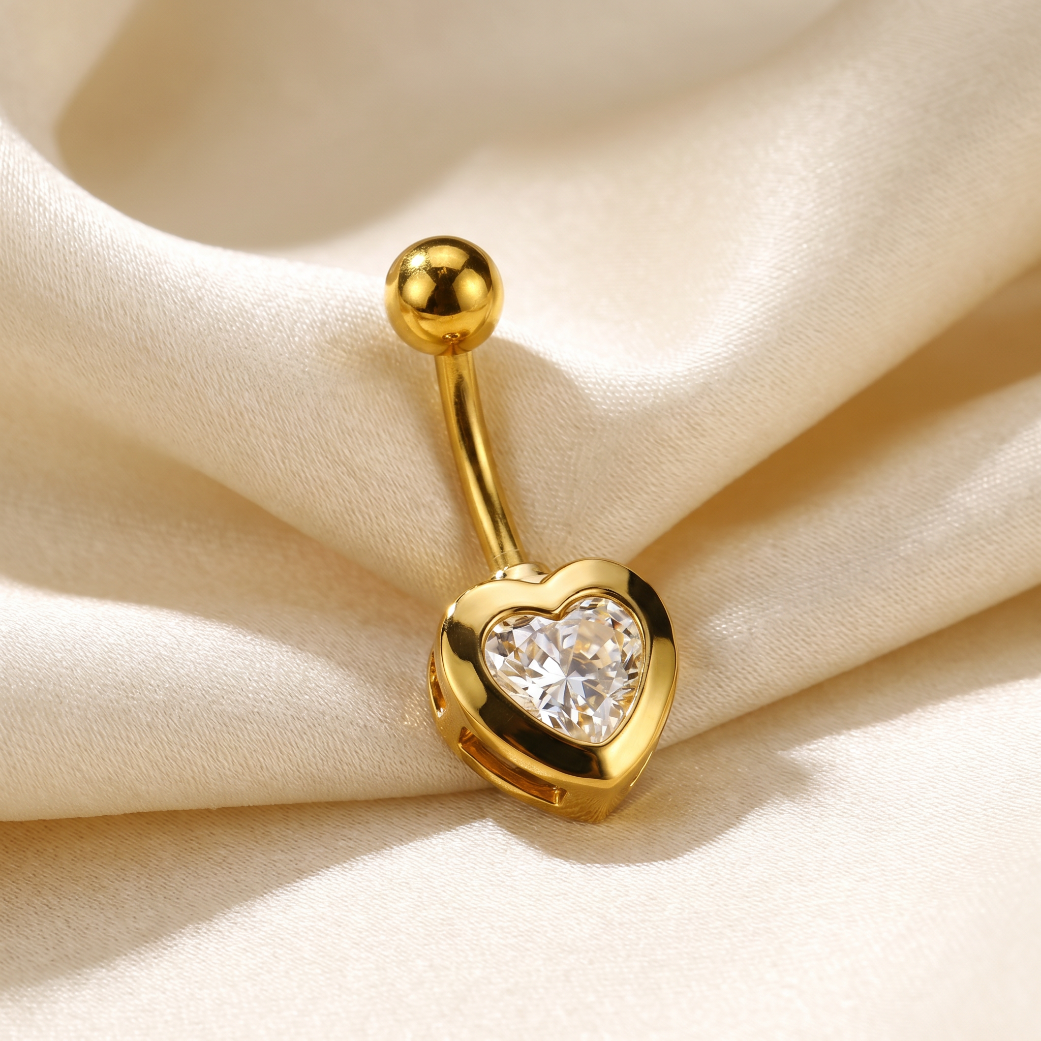 14 Carat Gold Plated Crystal Heart Belly Button Bar