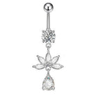 14 Gauge Crystal Lotus Flower Belly Button Bar