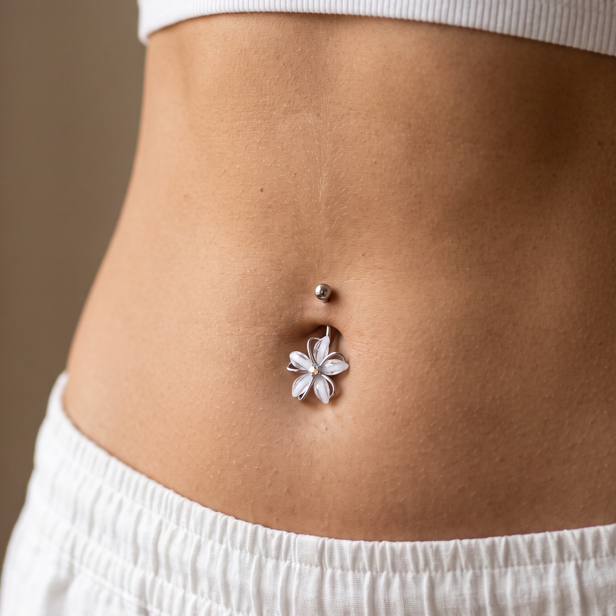 14 Gauge Aurora Flower Belly Button Bar