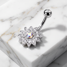 14 Gauge Aurora Flower Crystal Belly Button Bar