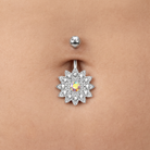 14 Gauge Aurora Flower Crystal Belly Button Bar