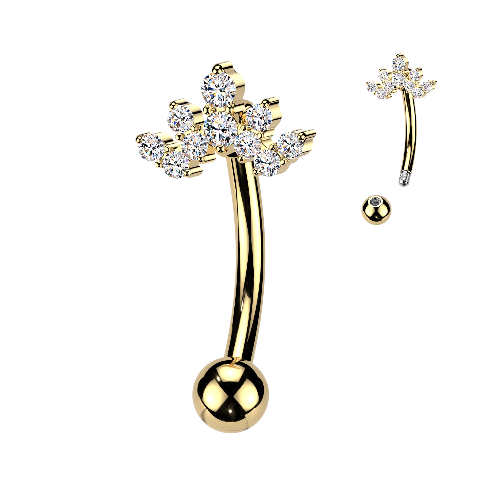 14 Gauge Crystal Cluster Reverse Belly Button Bar