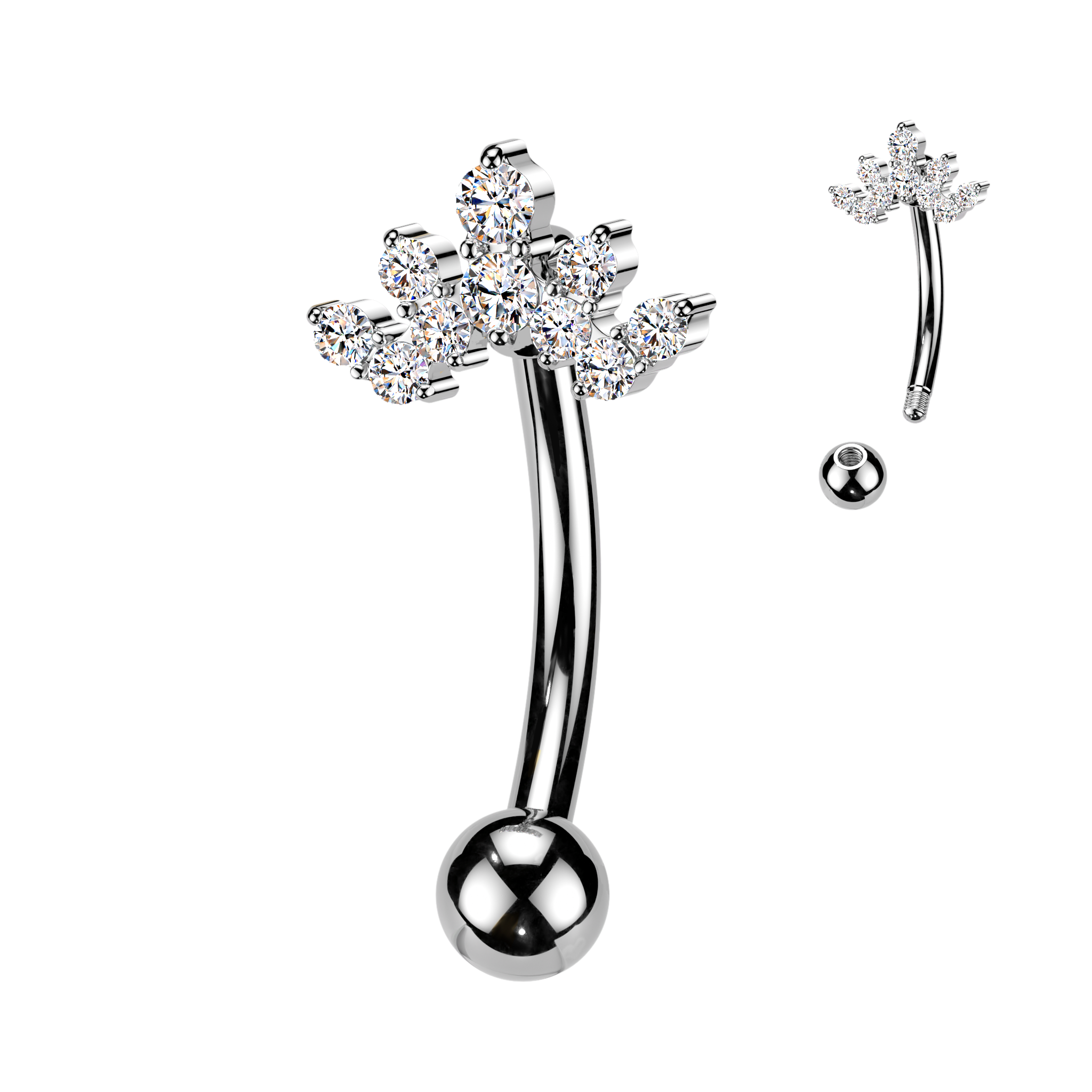 14 Gauge Crystal Cluster Reverse Belly Button Bar