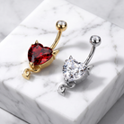 14 Gauge Crystal Devil Heart Belly Button Bar