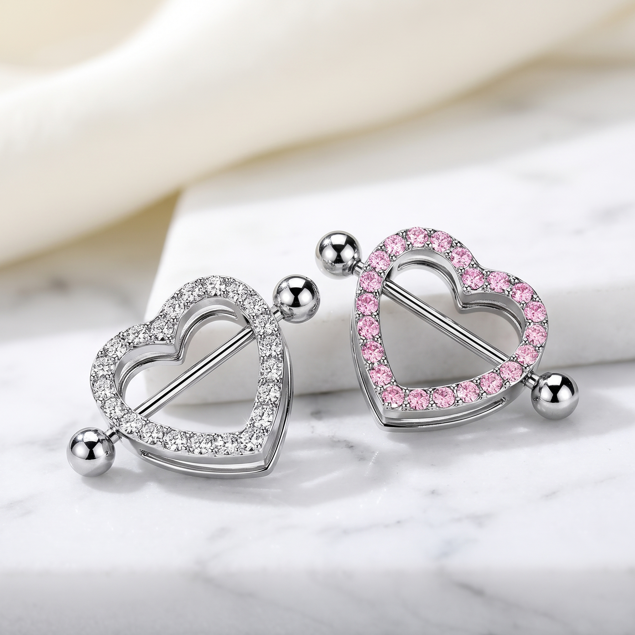14 Gauge Crystal Heart Barbell Nipple Shield - Clear