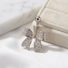 14 Gauge Crystal Paved Bow Belly Button Bar
