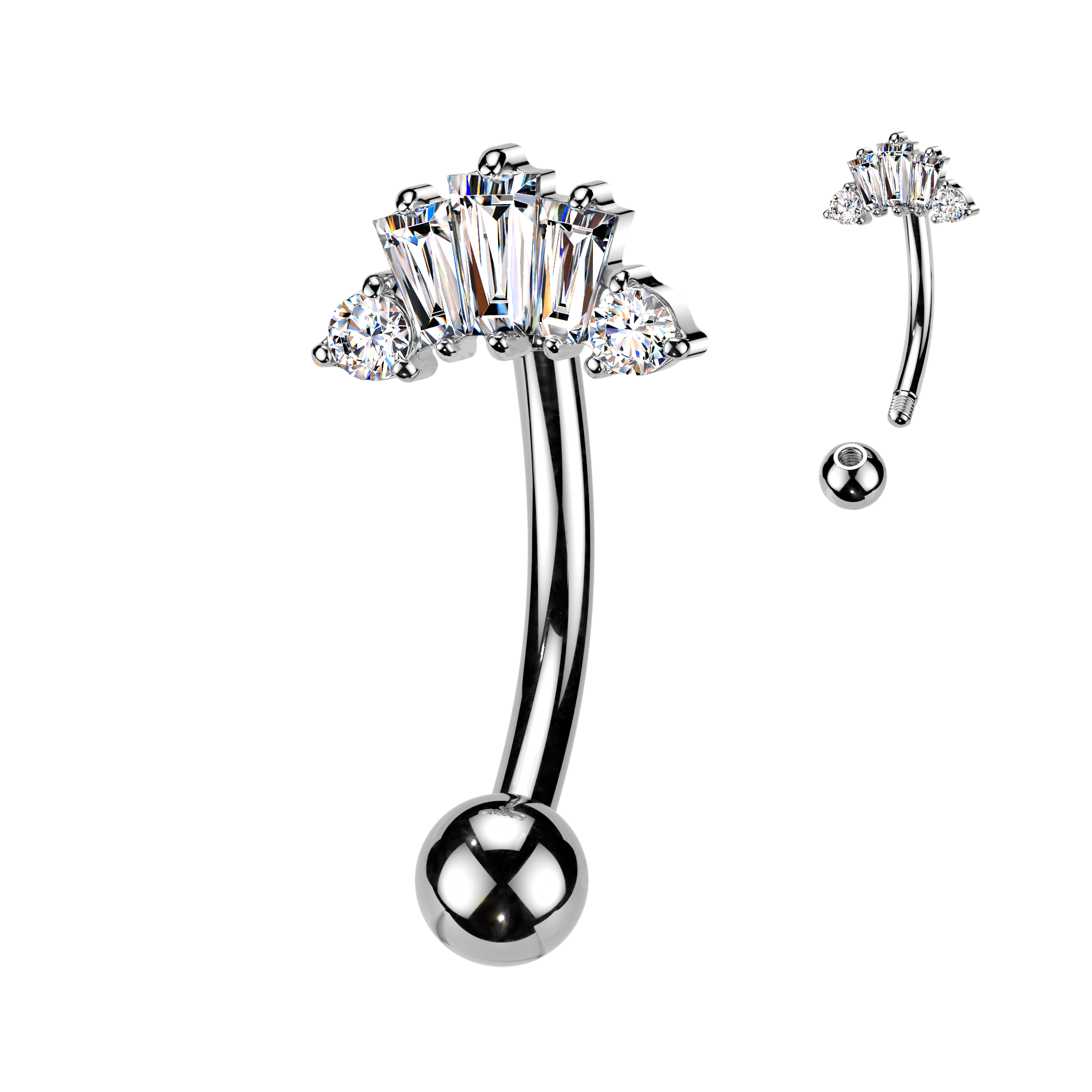 14 Gauge Crystal Row Reverse Belly Button Bar