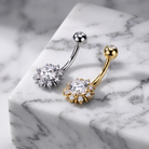 14 Gauge Crystal Sunburst Belly Bar