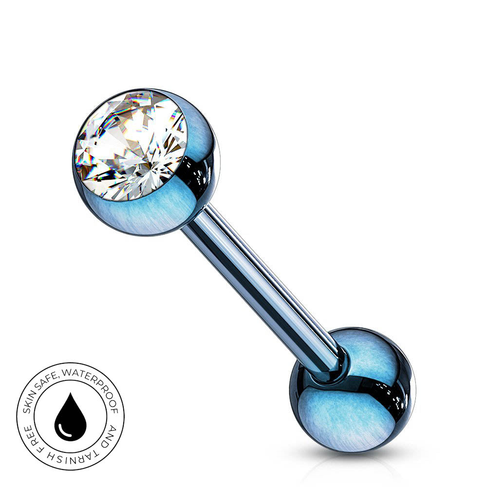 14 Gauge Crystal Topped Metallic Tongue Barbell