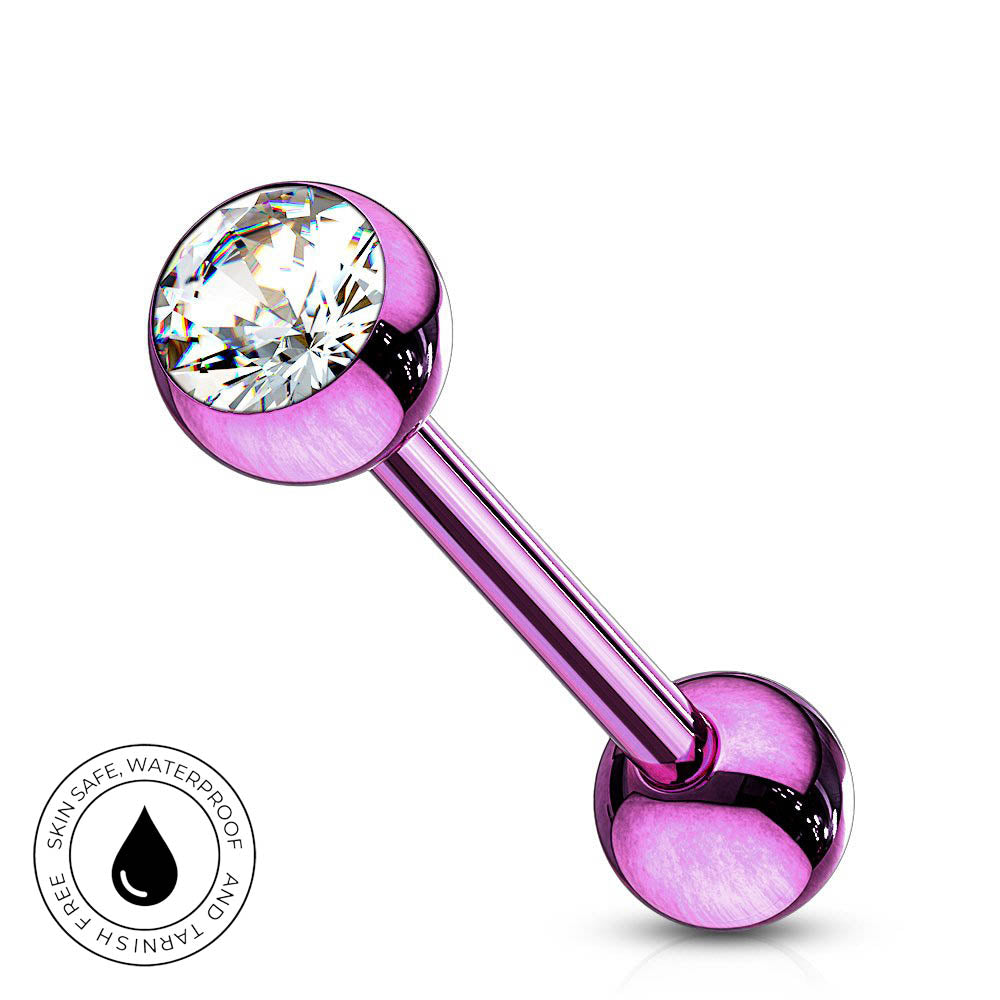 14 Gauge Crystal Topped Metallic Tongue Barbell