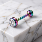 14 Gauge Crystal Topped Metallic Tongue Barbell