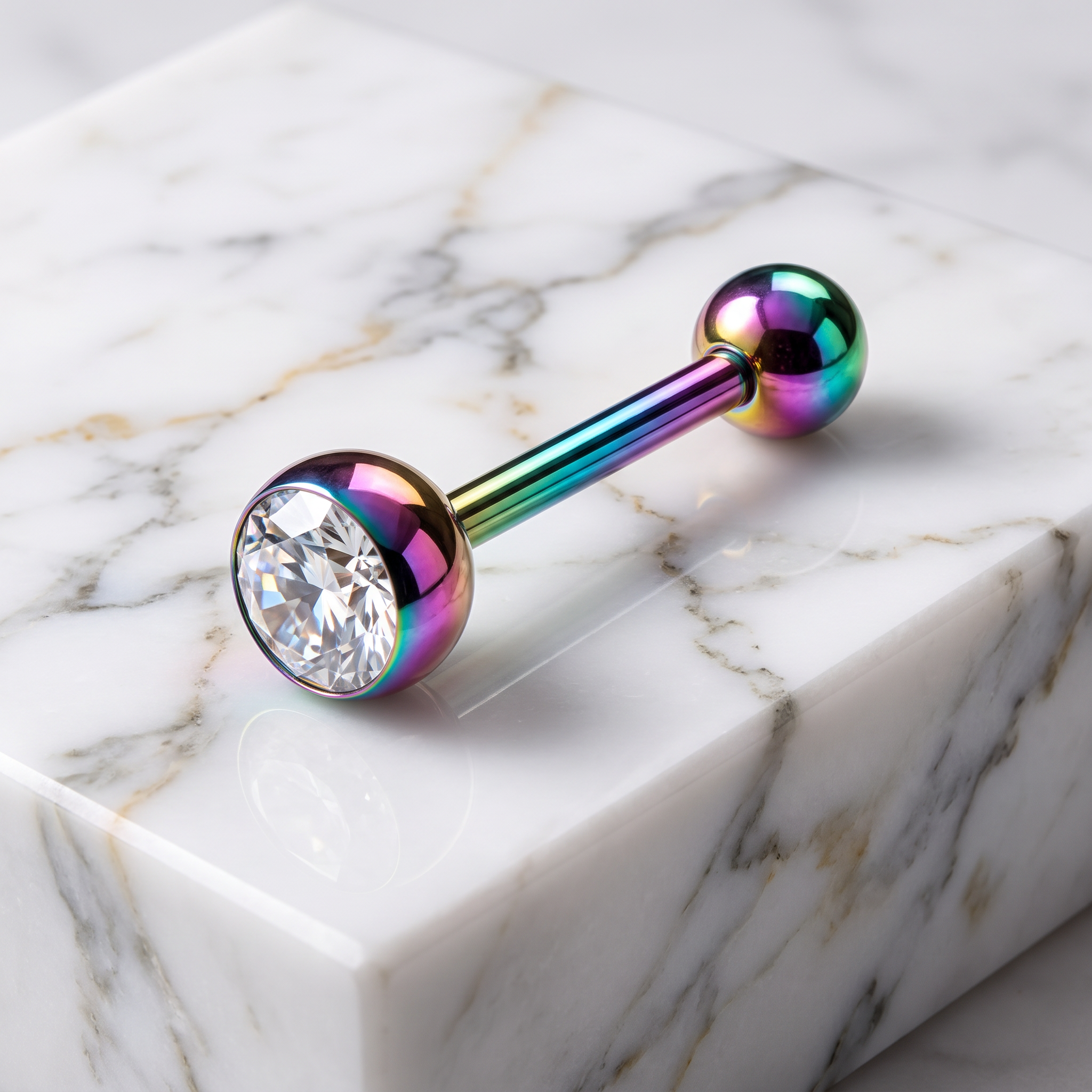 14 Gauge Crystal Topped Metallic Tongue Barbell