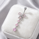 14 Gauge Dangling Crystal Bow Belly Button Bar