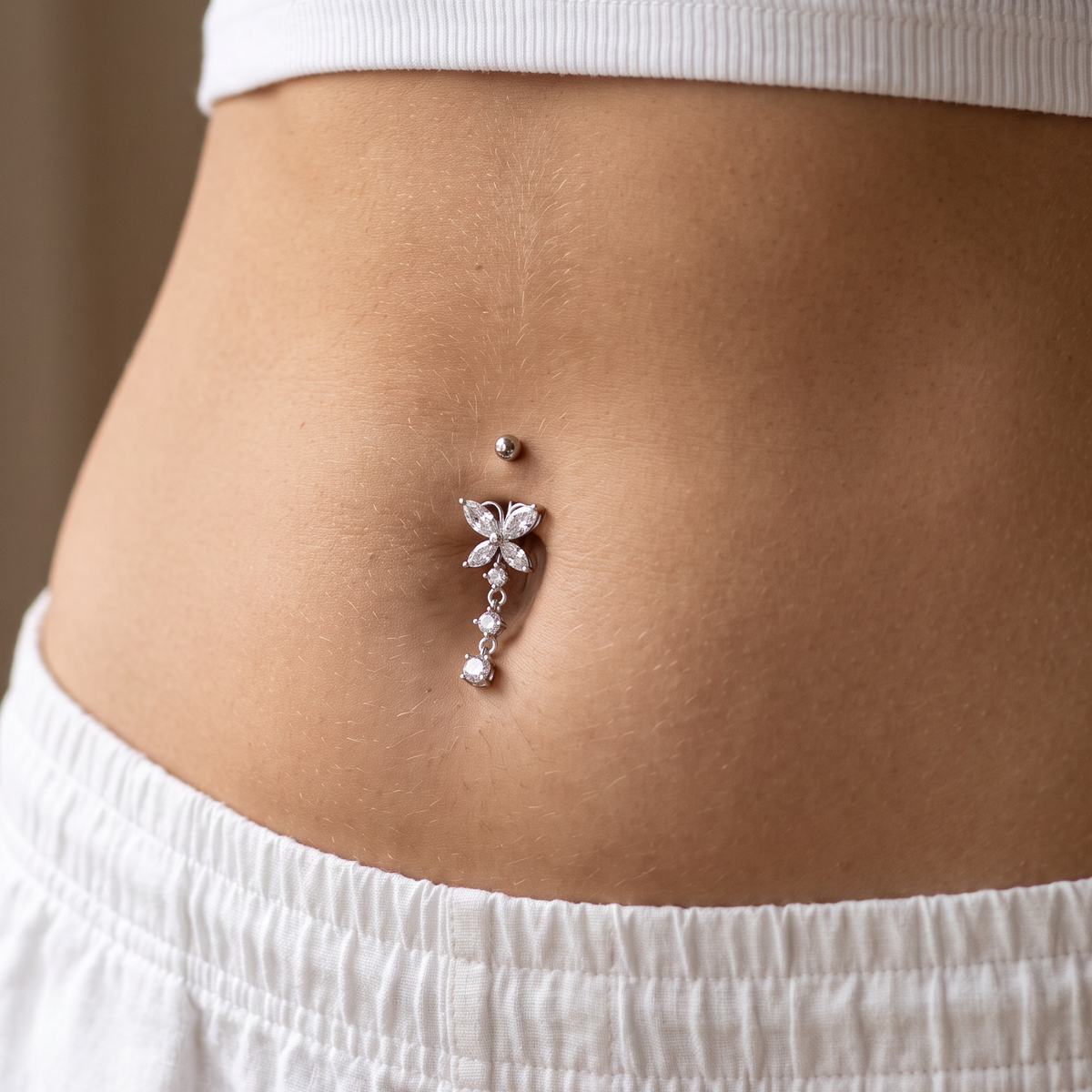 14 Gauge Dangling Crystal Butterfly Belly Bar