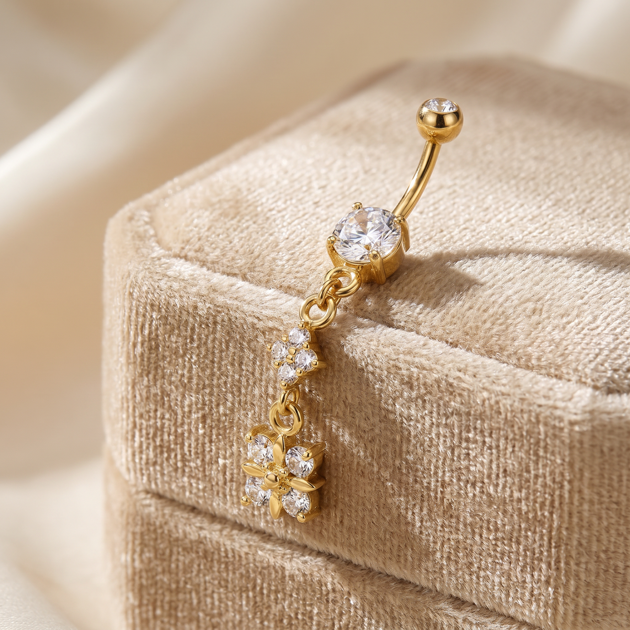 14 Gauge Dangling Crystal Charm Belly Button Bar