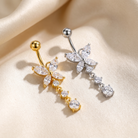 14 Gauge Dangling Crystal Flower Belly Bar