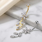 14 Gauge Dangling Crystal Flowers Belly Button Bar