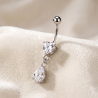 14 Gauge Dangling Crystal Heart & Teardrop Belly Bar