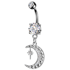 14 Gauge Dangling Crystal Moon Belly Bar