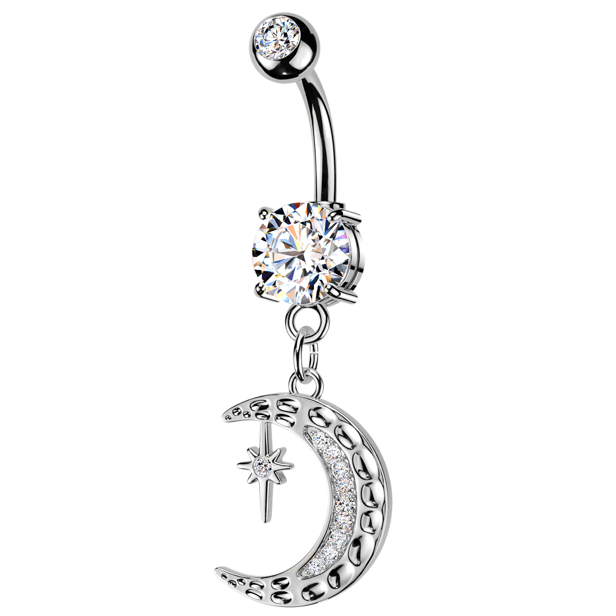 14 Gauge Dangling Crystal Moon Belly Bar
