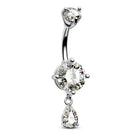 14 Gauge Dangling Crystal Teardrop Belly Button Bar