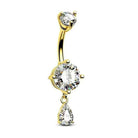 14 Gauge Dangling Crystal Teardrop Belly Button Bar