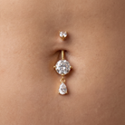 14 Gauge Dangling Crystal Teardrop Belly Button Bar