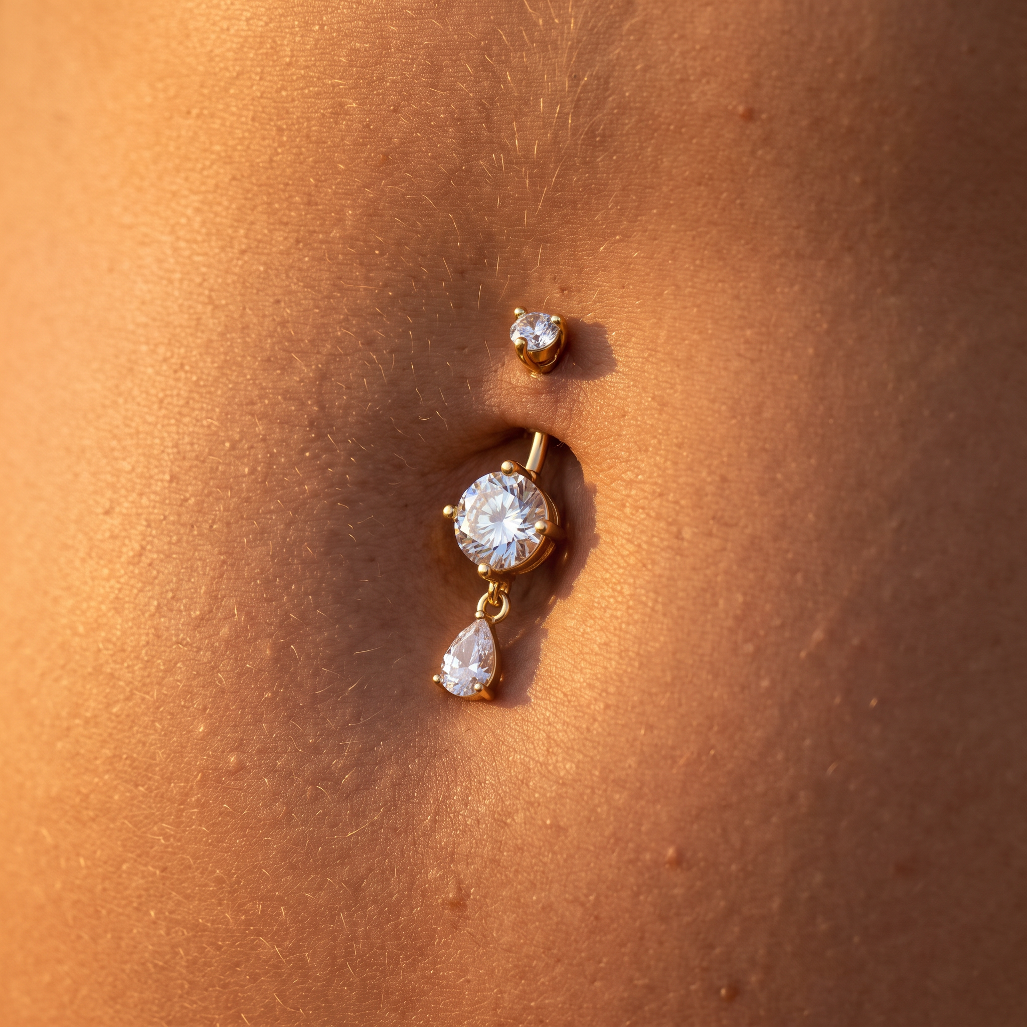 14 Gauge Dangling Crystal Teardrop Belly Button Bar