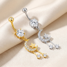 14 Gauge Dangling Moon & Stars Belly Bar
