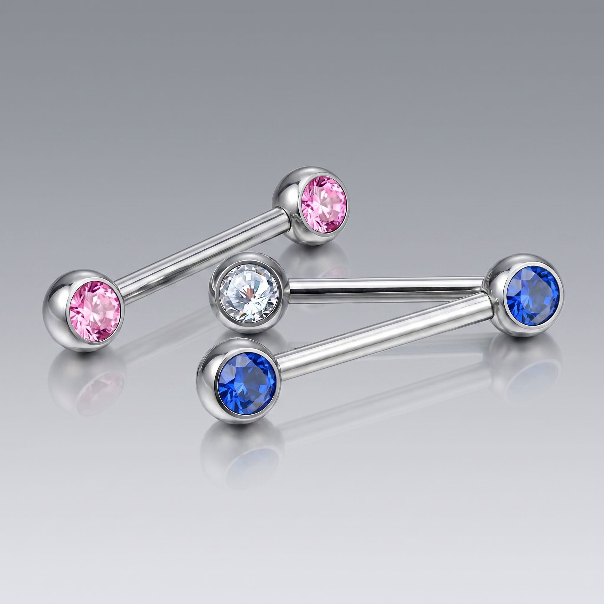 14 Gauge Double Crystal Barbell Nipple Bar