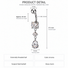 14 Gauge Double Dangling Crystal Teardrop Belly Bar - Silver