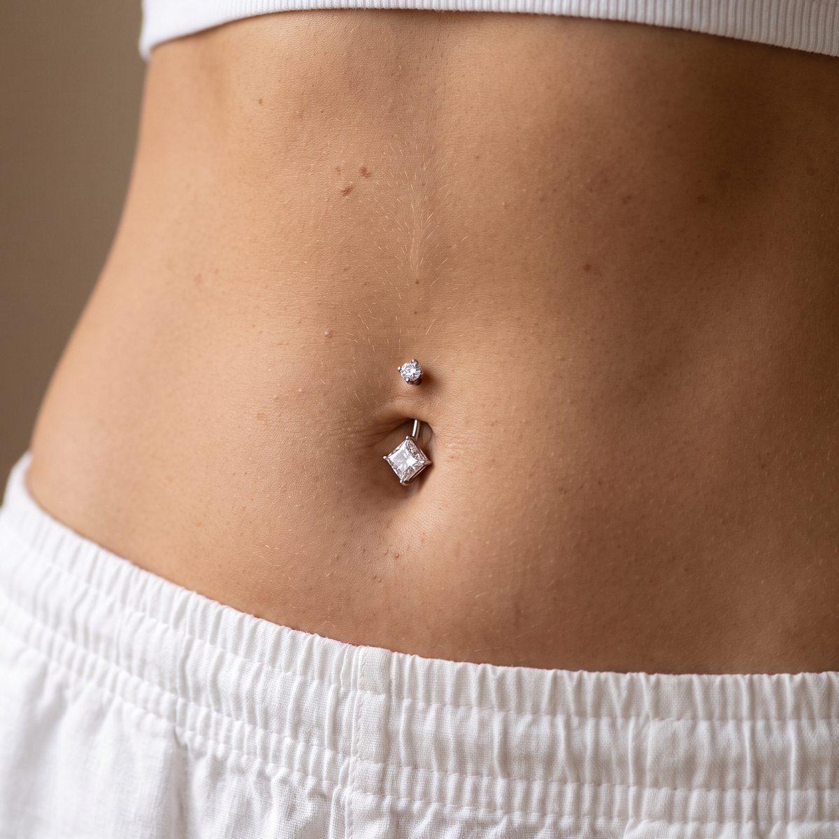 14 Gauge Hypoallergenic Crystal Diamond Belly Bar